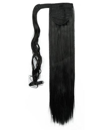 S-noilite hairpiece braid ponytail straight hair extension 58cm natural wrap on ponytail various colors (58cm dark black)