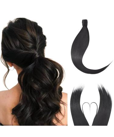 S-noilite Trendy 26"(66cm) Straight Wrap around Ponytail Clip in Hair Extension Strap Pony Tail Long Popluar Style Dark Black Dark Black 26 Inch