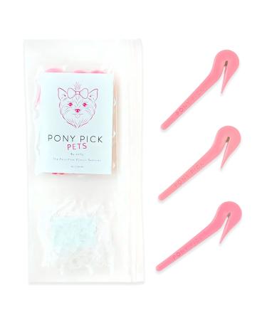 The PET Pick by Pony Pick - Pet Hair Elastic Rubber Band Cutter - 3 Pack or Pet Pony Picks & 50 Clear Elastics - Pet Grooming Tool - Easily Remove Dog Bows - Dog and Pet Hair Accessories