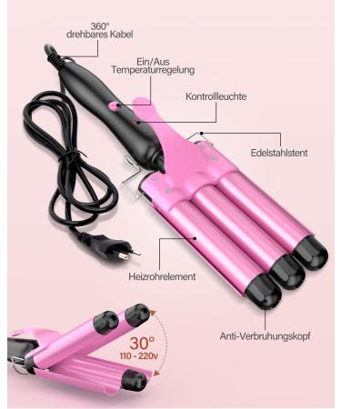 Professional Hair Curler with Curling Cone - 25mm Ceramic Curling Iron for Perfect Curls and Wavy Hair - 3 Head Curler Quick - Buy Online on GoSupps.com
