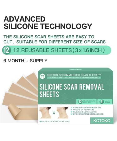 Silicone Scar Sheets - 12 Reusable Patches for Surgery, Burns, C-Section - Soften & Flatten Scars - 6 Month Supply - Buy Online on GoSupps.com