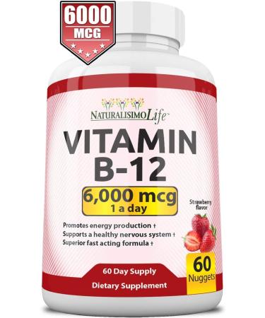 NaturalisimoLife Vitamin B12 6000 mcg Maximum Strength Strawberry Flavor Nuggets - Promotes Energy & Supports Nervous System - 60 Once-a-Day Nuggets - Buy Online on GoSupps.com