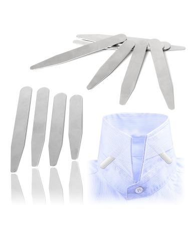 12 Pieces (4 Sizes) Stainless Steel Collar Stays Metal Collar Stiffeners for Shirts Collars Support Stays for Men Women - Silver