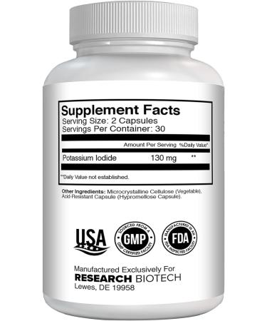 Potassium Iodide 130mg - 60 Capsules for Thyroid Support | Dietary Supplement with KI Potassium Iodine | Best Potassium Iodide Tablets for Thyroid Health - Buy Online on GoSupps.com
