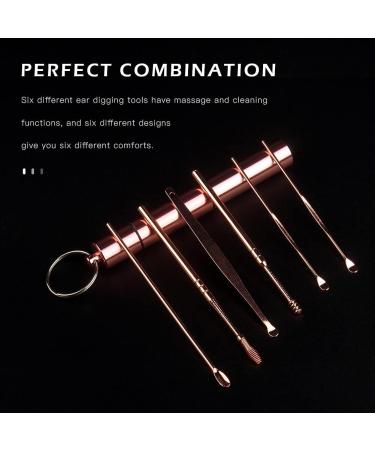 Stainless Steel Ear Wax Removal Kit | 6-in-1 Ear Cleaner Set with Keychain Storage Box - Rose Gold - Buy Online on GoSupps.com
