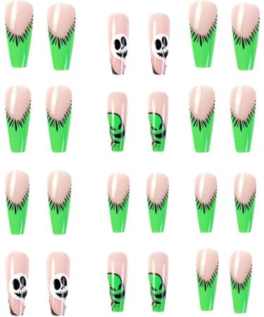 Halloween Press on Nails Halloween Press on Nails Medium Horror Ghost and Skull Halloween Fake Nails 24PCS Coffin French Tip False Nails with Gel Glue - Buy Online on GoSupps.com