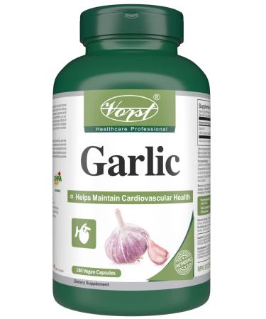 VORST Garlic 1200mg Per Serving 180 Vegan Capsules | Helps Maintain Cardiovascular & Heart Health | Garlic Pills for Blood Pressure | Powder Pills | 1 Bottle 180 count (Pack of 1)