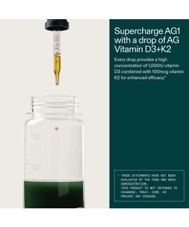 AG1 Vitamin D3 K2 Drops 1000IU of Vitamin D3 and 100mcg of K2 per Serving Supports Bone Density and Calcium Absorption (Athletic Greens) - Buy Online on GoSupps.com