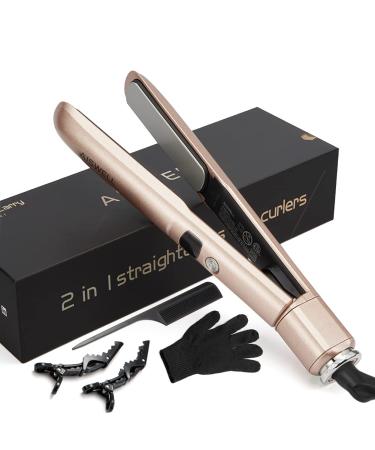 Hair Straightener and Curler 2 in 1 Flat Iron for Hair with Adjustable Temp Tourmaline Ceramic for All Hair Types Makes with Detachable Power Cord Portable Curling Iron (Rose Gold)