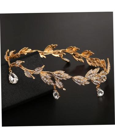 Rhinestone Leaf Headband Golden Wedding Head Chain with Teardrop Crystal Leaf Hair Vine - Buy Online on GoSupps.com
