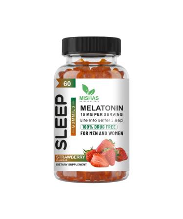 Mishas Nutraceuticals Melatonin Sleep Support Gummies for Adults 10 mg Melatonin Supplement 60 Strawberry Flavor Gummies Provides Up to 30 Days of Restful Sleep