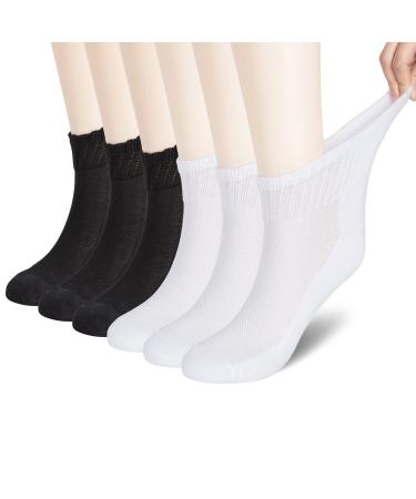 BampooPanPa 6 Pairs Bamboo Diabetic Circulatory Ankle Socks Seamless Toe and Non-Binding Loose Cushioned Sock for Women Men size9-11 Black/White 9-11 3 Black/3 White