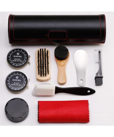 Shoe Polish Kit Cleaning Shine Care Barrel Set PU Travel Shoe Shine Brush kit with Brush Travel Case Luxury Premium Soft Horsehair Bristle Dauber Wooden Applicator Shoehorn Cloth 11 Piece - Buy Online on GoSupps.com