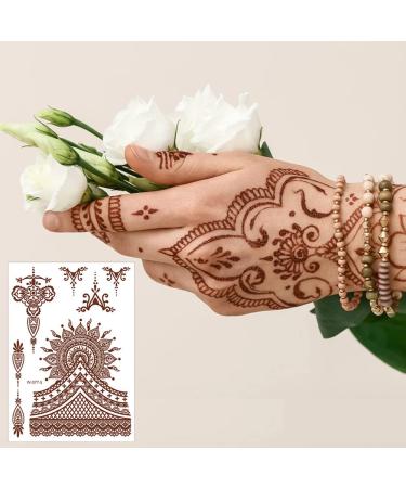 Brown Henna Temporary Tattoos for Women - Waterproof, Semi-Permanent Body Stickers for Festivals, Parties - 6 Sheets - Buy Online on GoSupps.com