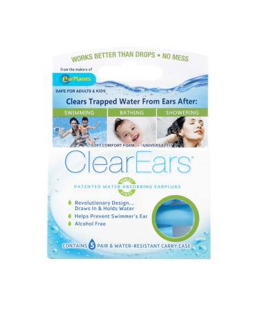 ClearEars Water Removing Earplugs 3 Pack Value Pack (30 Count) 5 Pair (Pack of 3)