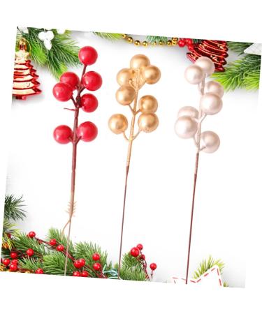 HOMSFOU 20pcs Christmas Fruit Red Berry Picks Faux Red Berry Stems Artificial Holly Stems Tree Decorations Artificial Berry Stem Picks Berries for Christmas Tree Foam Household Accessories Golden 17x3cm - Buy Online on GoSupps.com