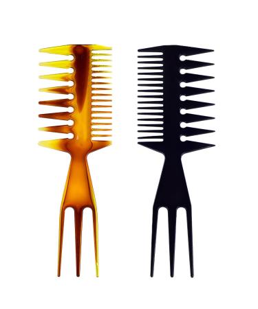 JdXun 2 pieces wide comb double one -sidedly wide coarse tooth comb antistatic retro breel tooth hair comb styling hair feasts for curly wet long hair (black & brown)