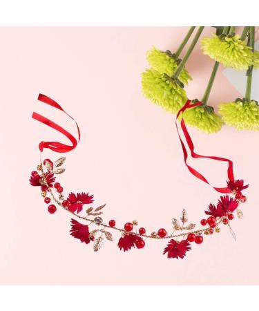 Amosfun Elegant Red Flower Wedding Bridal Headband - Handmade Crystal Ribbon Headdress for Bride Bridesmaid - Buy Online on GoSupps.com