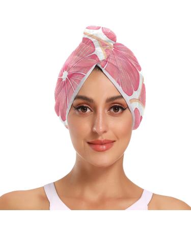 Pink Grapefruit Slices Hair Towel 2 Pack Super Absorbent Hair Drying Towel Quick Dry Hair Turbans Head Towel with Button Twisty Wrap for Women Girls