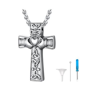 U7 ladies cremation urn necklace for ash cycle of life/Celtic knot/dog feet/wings/crucifix/cylinder urn chain stainless steel pendant chain fire burial jewelry for men 05-silver adaptable
