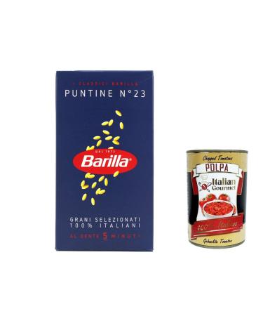 Italian Gourmet E.R. Pack of 20 Barilla Puntine pasta no. 23 - 100% Italian noodles - 500g + 400g Italian gourmet polpa