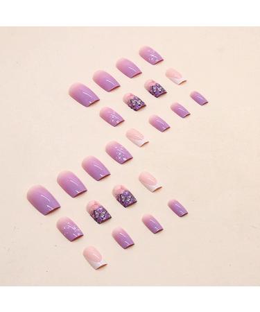 Square Purple Gradient Butterfly Design Fake Nails - Medium Press-on Nails with Nail Glue for Women - Buy Online on GoSupps.com