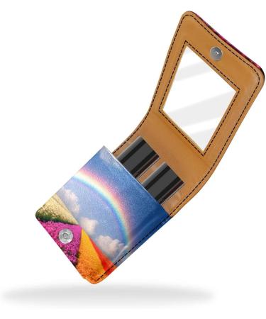 Travel Lipstick Organizer Case - Portable Makeup Bag with Mirror | Spring Flower Rainbow Design - Buy Online on GoSupps.com