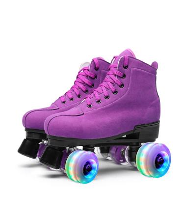 Roller Skates Outdoor Suede Quad Skates for Women and Men Purple 12 Women/10.5 Men