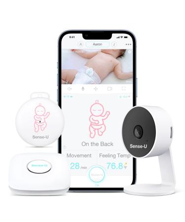 Sense-U Smart Baby Monitor 3 + Camera, Audio, Video Baby Monitor with Breathing Motion, Rollover, Feeling Temperature Sensors | Night Vision, 2-Way Talk, Motion Detection, Long Range & Free App, Pink
