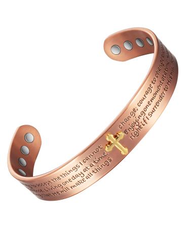 Copper Bracelets for Men Women 6.69in Pure Copper Adjustable Christian Magnetic Bracelet Fashion Jewelry Gifts (2053)