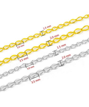 33FT Gold/Silver Twisted Cable Chains Stainless Steel Necklace Jewelry Chains Extender Link Bulk (2.0mm Width) - Ideal for Jewelry Making - Buy Online on GoSupps.com