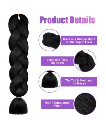 Aomig 24 Braids Extensions - Black Kanekalon Synthetic Hair for Box Braiding - 1PC Afro Crochet Hair for Party Looks - Buy Online on GoSupps.com