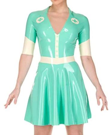 Latex Dress With Half Sleeves Rubber Uniform Zipper At Back And Cross Decoration As Shown Size As Shown L