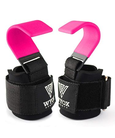 Professional Lifting Straps and Heavy Duty Hooks | 7mm Think Neoprene Padded Wrist Wraps for Weightlifting Support & Grip - Ideal Gym Gloves for Men Women Pair - Pink