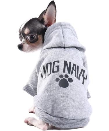 Piaite Grey Chihuahua Dog Hoodie | Winter Small Dog Sweatshirt with Leash Hole | Warm Pet Clothes for Puppy | Dog Sweater Coat Clothing - Navy - Size L - Buy Online on GoSupps.com