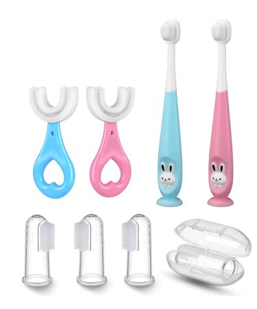 8 in 1 Baby Training Toothbrush Set - Infant to Toddler Oral Care Toothbrushes for Babies 1-4 Years Old -- Food Grade Silicone, Extra Soft Bristles, Baby Kids Essentials Gift