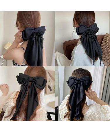 ZSPERKLA Silky Satin Hair Bow Clips Black Bowknot Hair Clip Long Tail French Hair Bow Barrettes Clips for Women Girls Hair Accessories - Buy Online on GoSupps.com