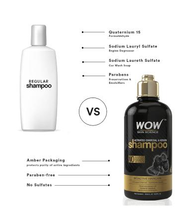 WOW Skin Science Activated Charcoal & Keratin Shampoo - Full Scalp Detox Cleanse - Restores Dry Damaged Hair for Soft, Smooth, and Shiny Strands - Sulfate & Paraben Free - 500 mL | All Hair Types - Adults & Children - Buy Online on GoSupps.com