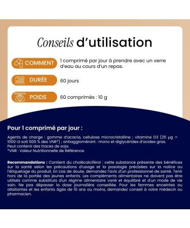 Vitamin D3 100% Vegetable 1000 IU | 500% of daily intake | Immunity Bones & Teeth | Lichen | NaturAvignon Laboratory | 60 tablets | Made in France - Buy Online on GoSupps.com