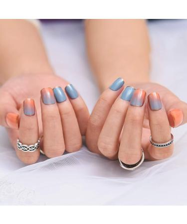 Sethexy Glossy Orange Coffin False Nails - 24PC Square Acrylic Nail Tips for Women & Girls - International Shipping Available - Buy Online on GoSupps.com