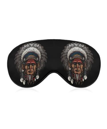 Native American Indian Warrior Sleep Mask Eye Cover for Sleeping Blindfold with Adjustable Strap Blocks Light Night Travel Nap for Men Women