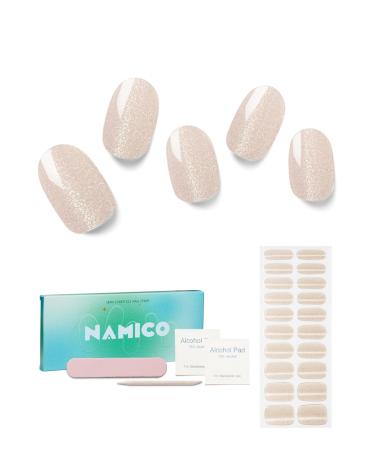 NAMICO Semi Cured Gel Nail Strips 20pcs Nail Stickers  Easy to Use  Long Lasting  Salon Quality Nail Wraps  Includes Prep Pads  Nail File & Wood Stick Champagne cat's eye
