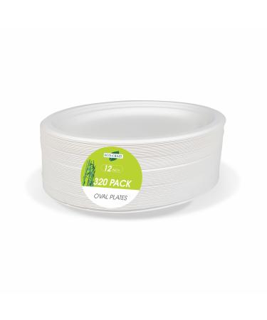 Eco-Craze (320 Count) Bagasse Compostable Oval Plates 12 Inch Made from Sugarcane Fibers Disposable Bulk Paper Plates for Party Biodegradable Plates for Snacks Lunch Dinner & Takeout