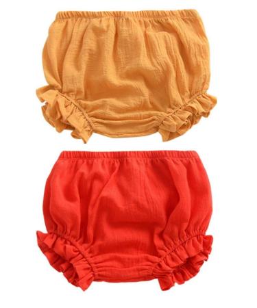 AYIYO Unisex Toddler Diaper Cover - Newborn Baby Girls Boys Kids Linen Bloomer Shorts 2Pcs 12-24 Months Yellow+red