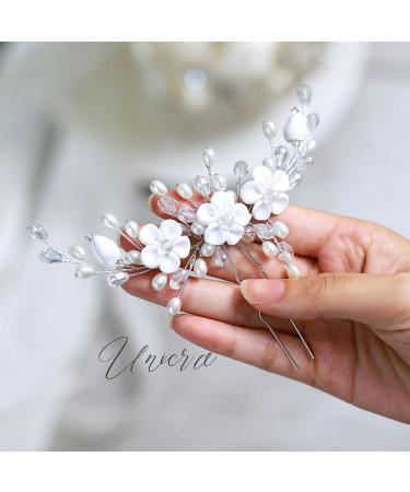 Unicra Bridal Silver Headpiece & Pearls Hair Pins - Elegant Wedding Hair Clips for Brides & Bridesmaids - Buy Online on GoSupps.com
