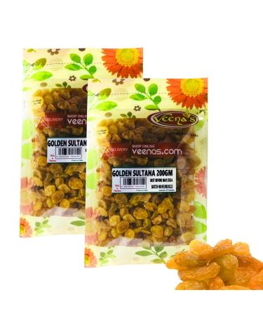 Veenas | Golden Sultana | 200G | Raisins | Indian Origin | Dried Raisins | Without Seed (Pack of 2)