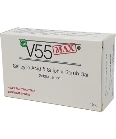 V55 MAX Salicylic Acid Tea Tree Oil and Sulphur Soap Scrub - 100g, Paraben and Cruelty Free - Buy Online on GoSupps.com