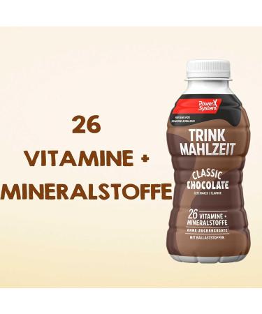 Buy Power System Drinking Meal Classic Chocolate 6 x 500ml | Delicious Meal Replacement | 33g Protein & 26 Vitamins + Minerals | 1.50 Pfand Included - International Shipping Available! - Buy Online on GoSupps.com
