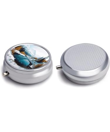 Round Pill Box with Winter Mountains Snow Scene | 3 Compartment Portable Pill Organizer | Decorative Metal Pocket Pill Case - Style 31 - Buy Online on GoSupps.com