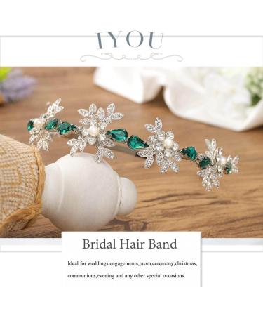 IYOU Shiny Crystal Wedding Headband Rhinestone Green Hair Band Leaf Vintage Prom Bridal Hair Accessories for Women - Buy Online on GoSupps.com
